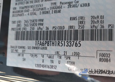 2024 Ford Mustang Ecoboost Premium Fastback из США, поврежденный, VIN 1FA6P8TH1R5133765